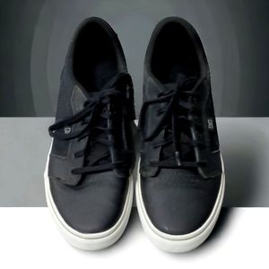 Men's Black Leather DC Skate Sneakers
